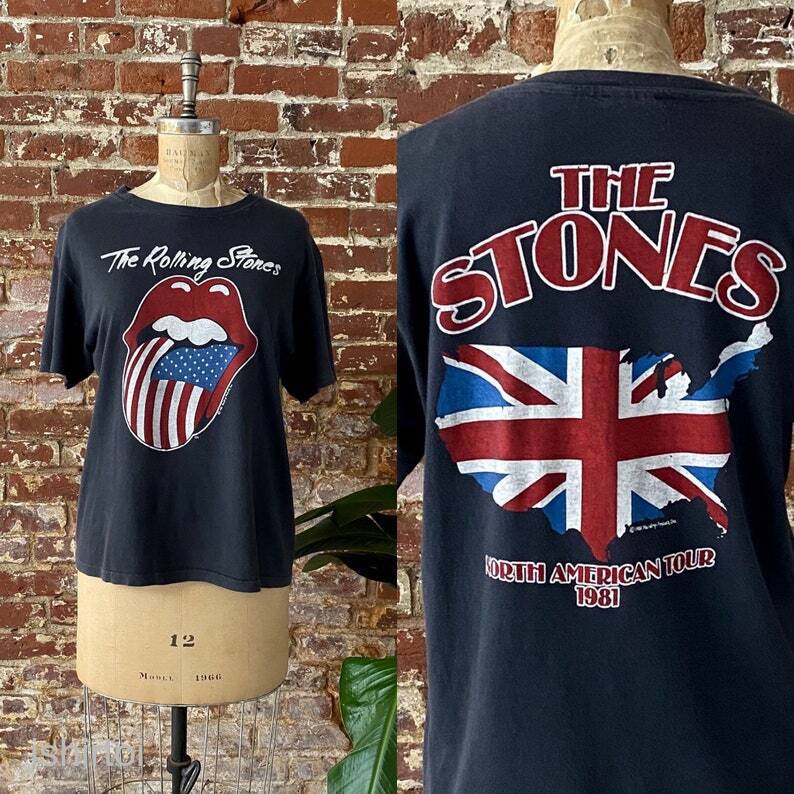Vintage 1981 Rolling Stones North American Tour T-Shirt - Early 80s Rolling Stones Hot Lips Tour Tee - Single Stitch Made in USA - Med Mens