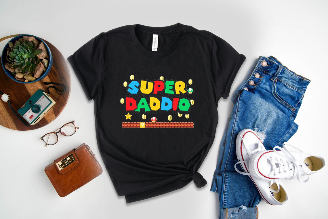 SUPER MARIO TSHIRT  Super Daddio, Fathers day, Christmas Gift, Novelty Tshirt, Funny present, Mario, Luigi, Gaming