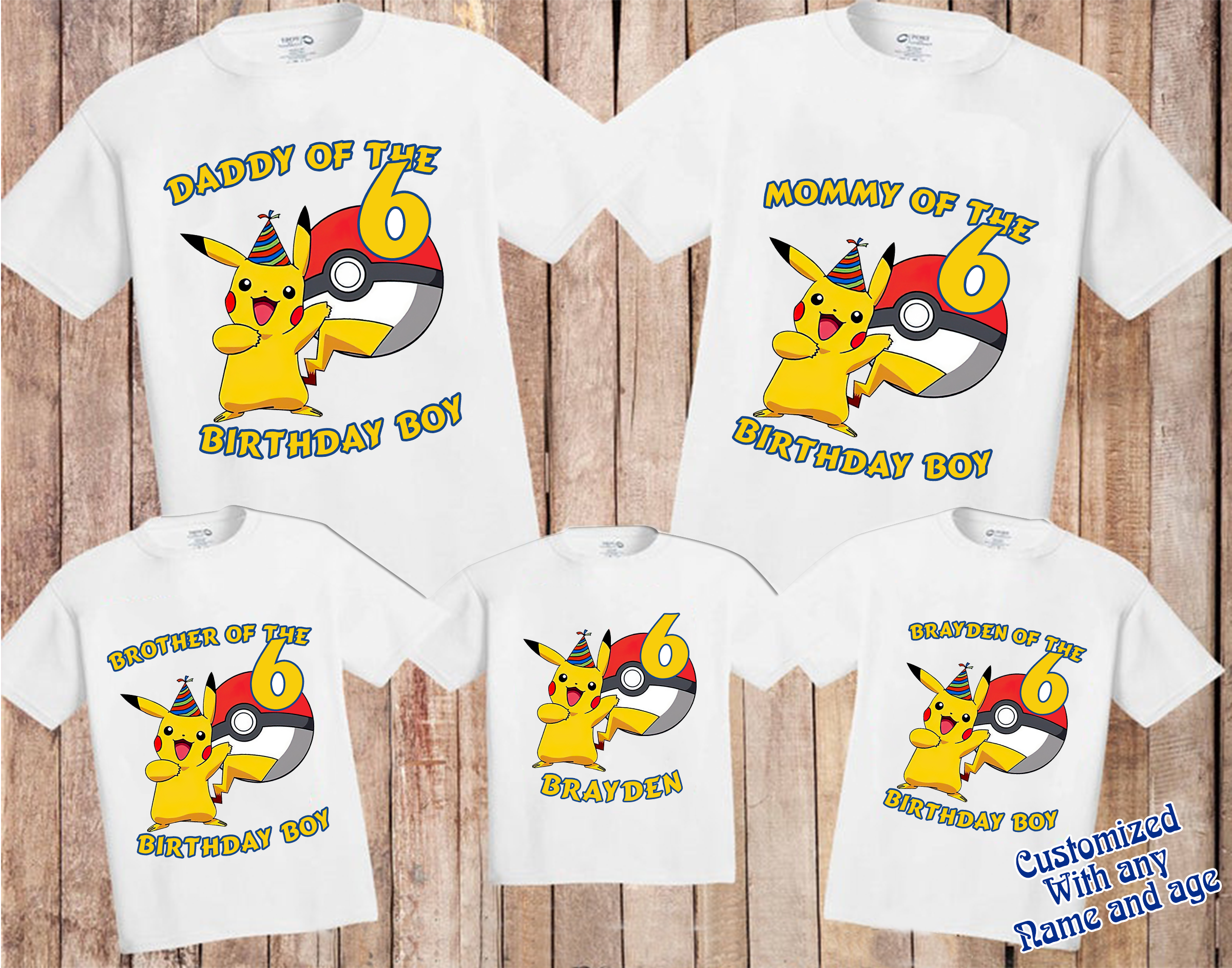 Birthday Pikachu Pokemon Card Birthday Family Shirts, Matching Family Birthday Party, Personalized Gifts T-Shirt