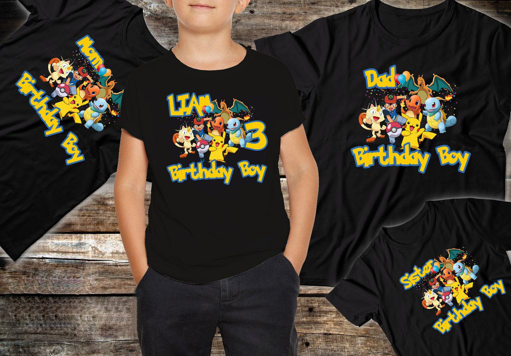 Pokemon Pikachu Birthday Shirt, Custom Matching Family Birthday Party ...