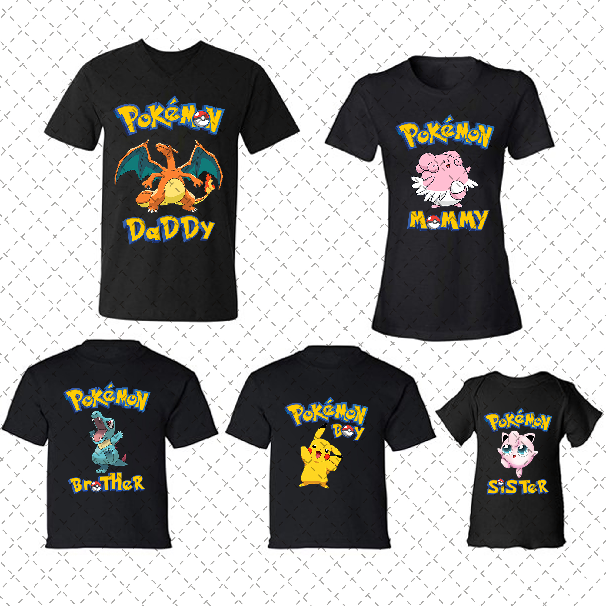 Pokemon Birthday Set Family Shirt, Pikachu Charmander, Jigglypuff Eevee Totodile, Cute Pokemon shirt