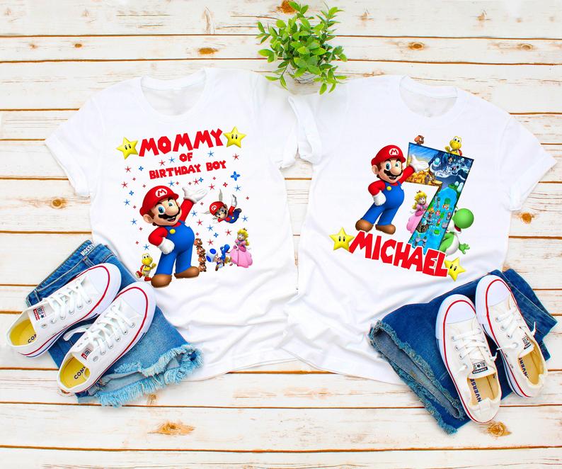 Super Mario Birthday Shirts , Mario Custom shirt, Kids Birthday Shirts, Mario Bros Shirts matching for adult and family Personalized