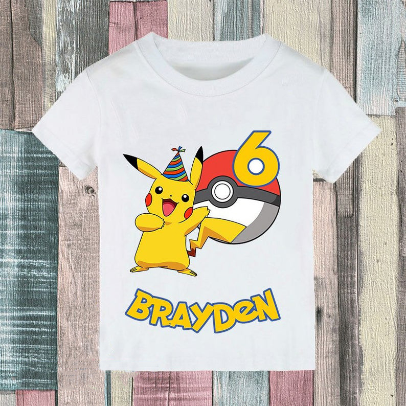 Pikachu Pokemon Custom Birthday Party T-shirt, Per