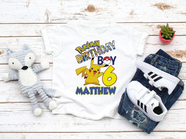 Pokemon birthday shirt, personalized Pokemon Birthday Shirt,Customized birthday party shirt,Name and Age Pokemon shirt, Pikachu birthday 66