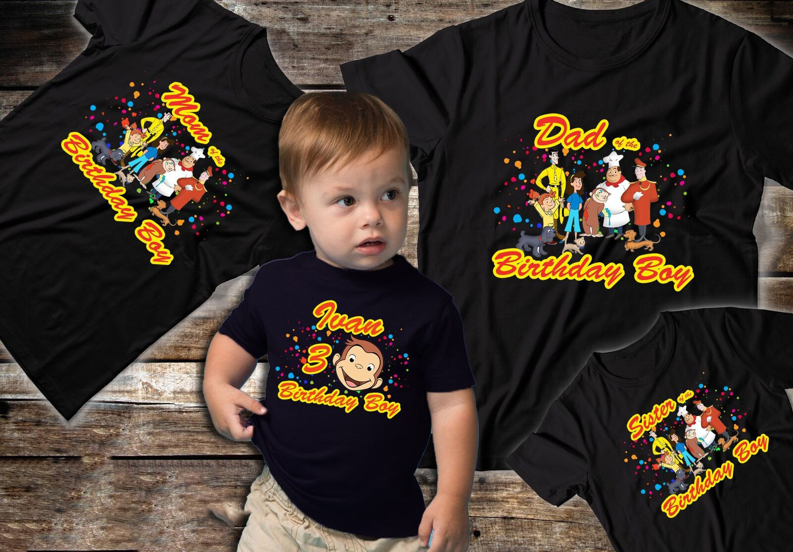 Custom Curious George Birthday Shirt, Personalized Name and Age, Customized Curious George Family Shirts