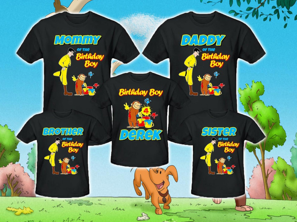 Personalize Curious George Birthday Shirt, Personalized Name and Age, Customized Curious George Family Shirts
