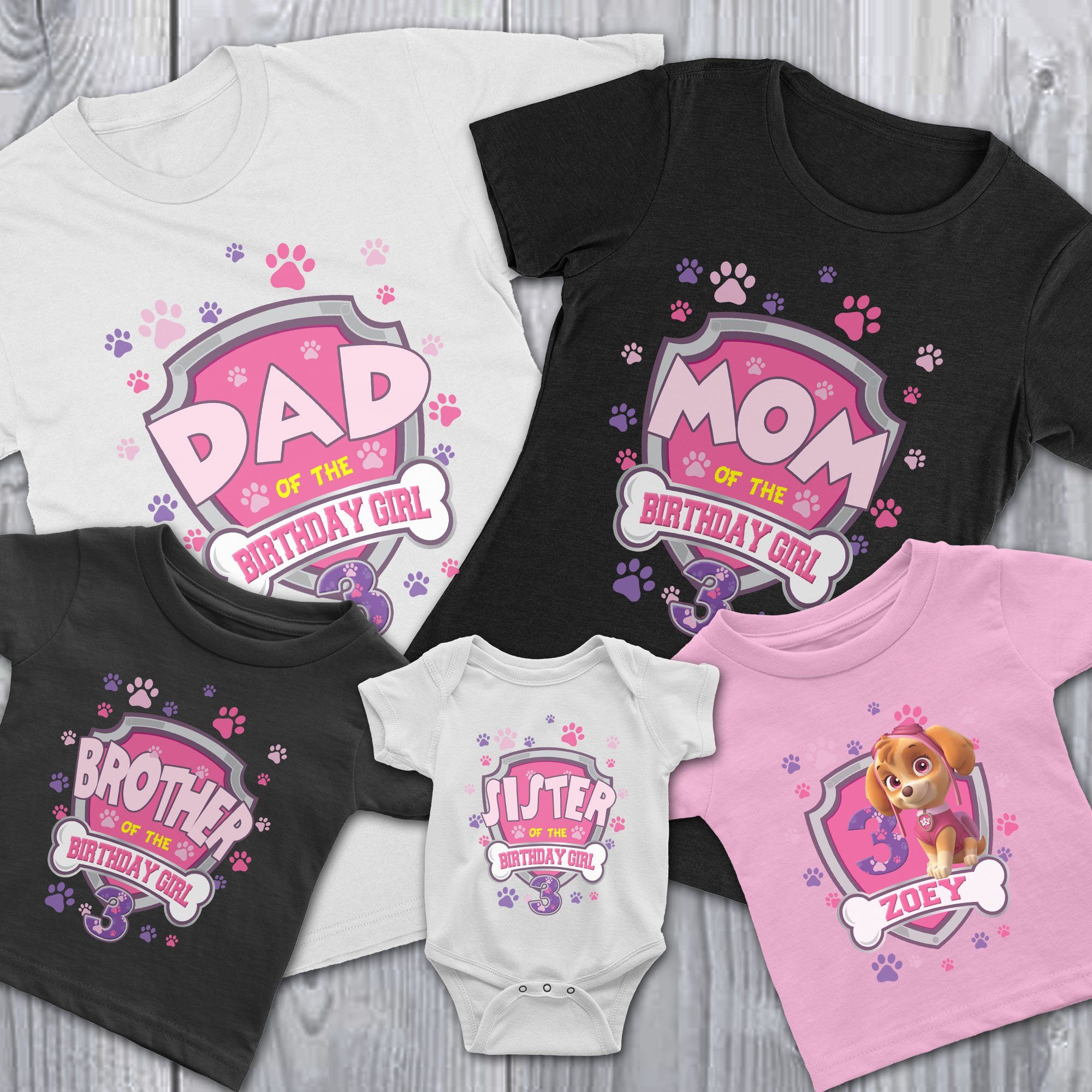 Paw Patrol Skye Family Birthday Shirts, Custom Matching Family Outfits, Personalized Name And Age