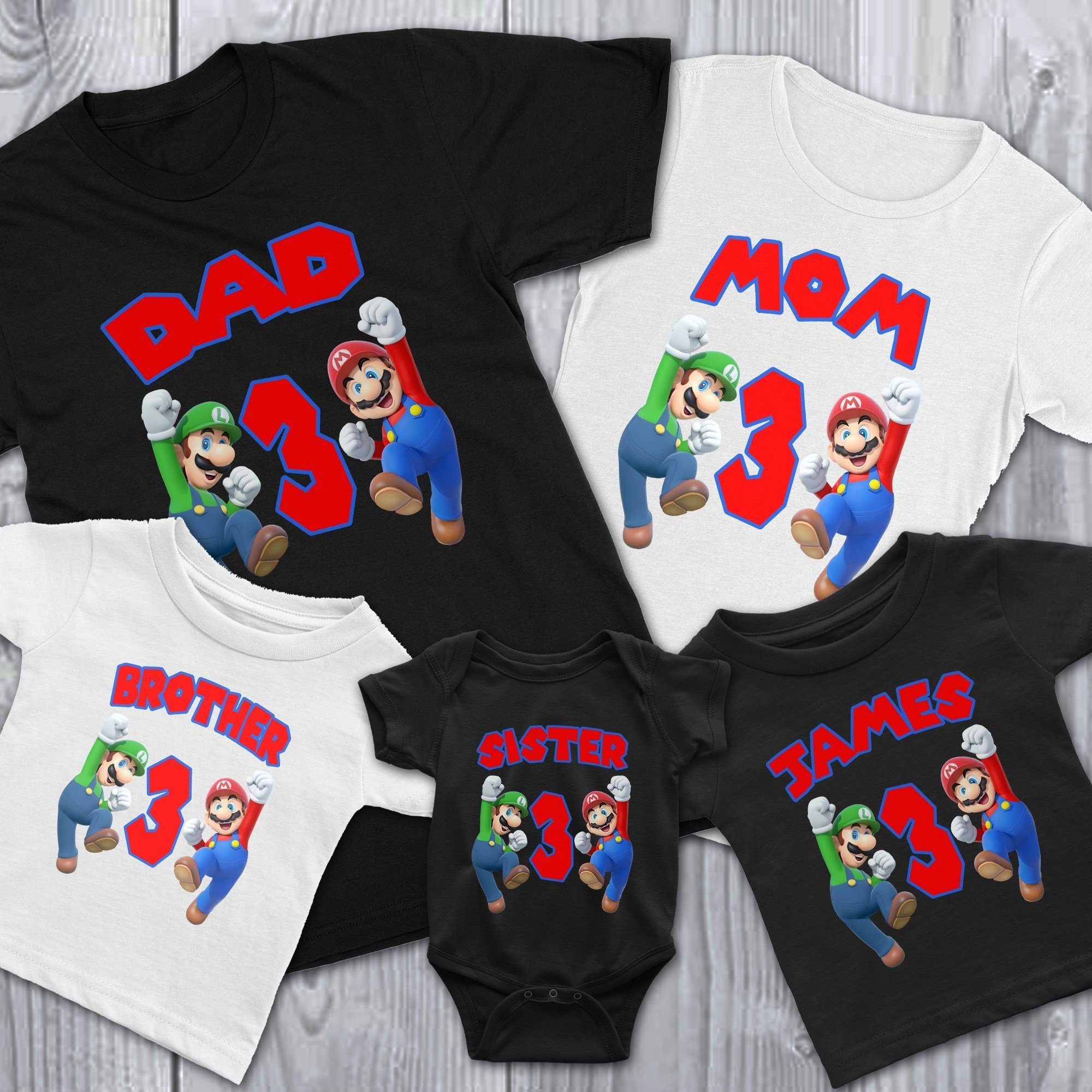 Super Mario Family Birthday Shirt, Custom Matching Family Shirt, Personalized Name And Age