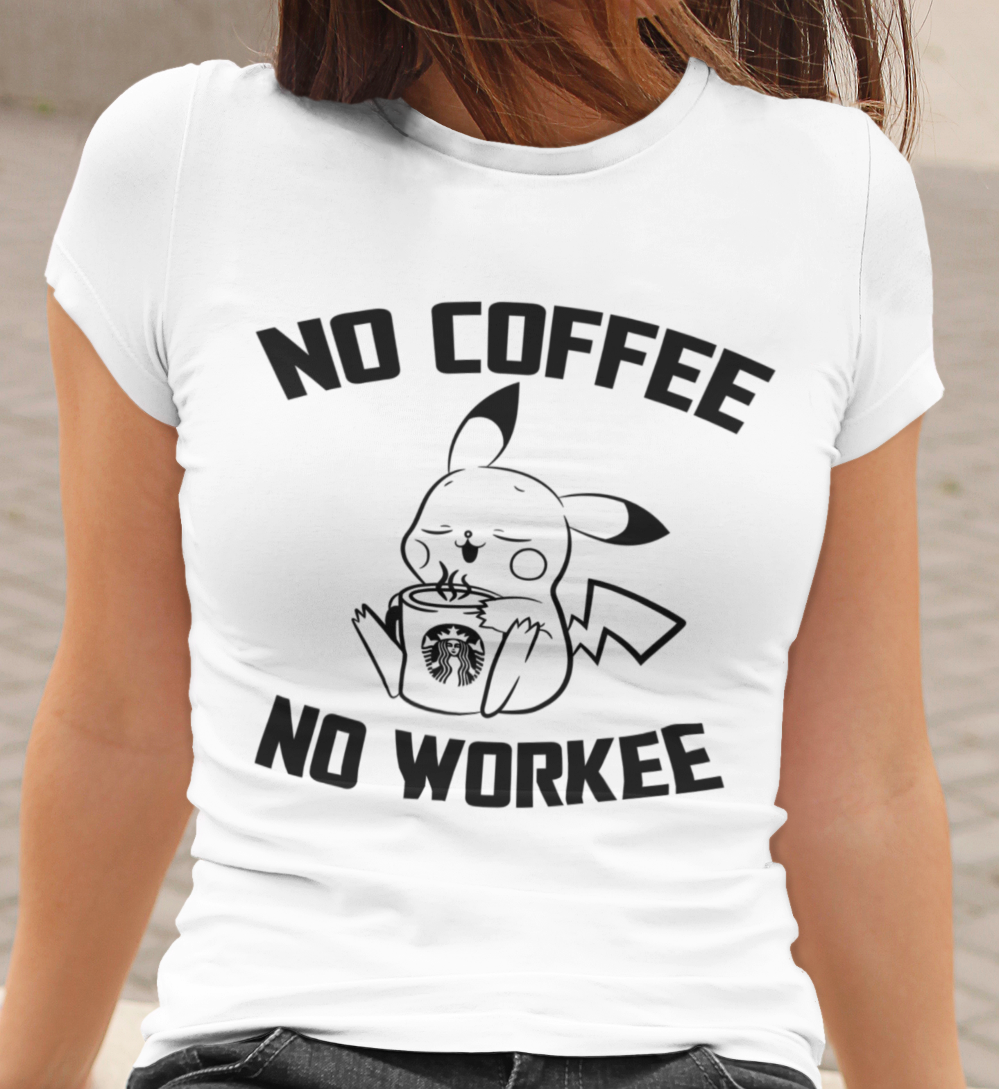 No Coffee No Workee, Pikachu Pokemon, Funny tshirt, Coffee Addiction