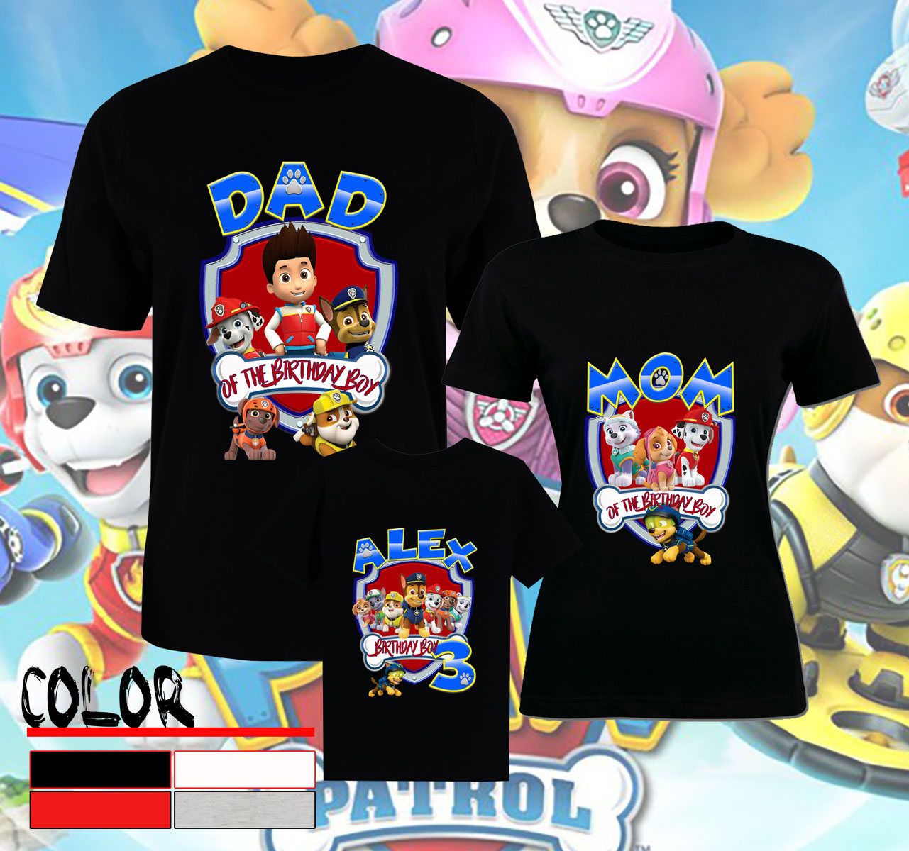 Paw Patrol Birthday Shirt, Customized Birthday Paw Patrol Theme Party Shirts, Family Matching Paw Patrol Shirts Set