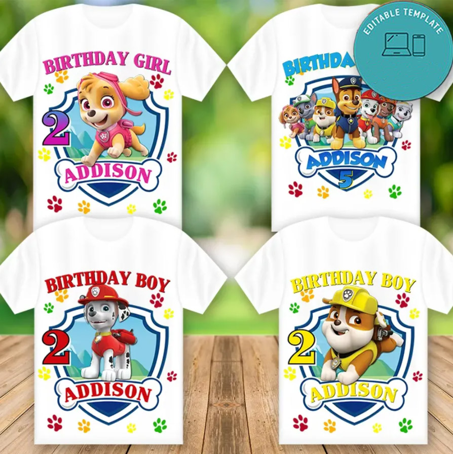 Paw Patrol Birthday Shirt Set, Customized Birthday Paw Patrol Theme Party Shirts, Family Matching Paw Patrol Shirts