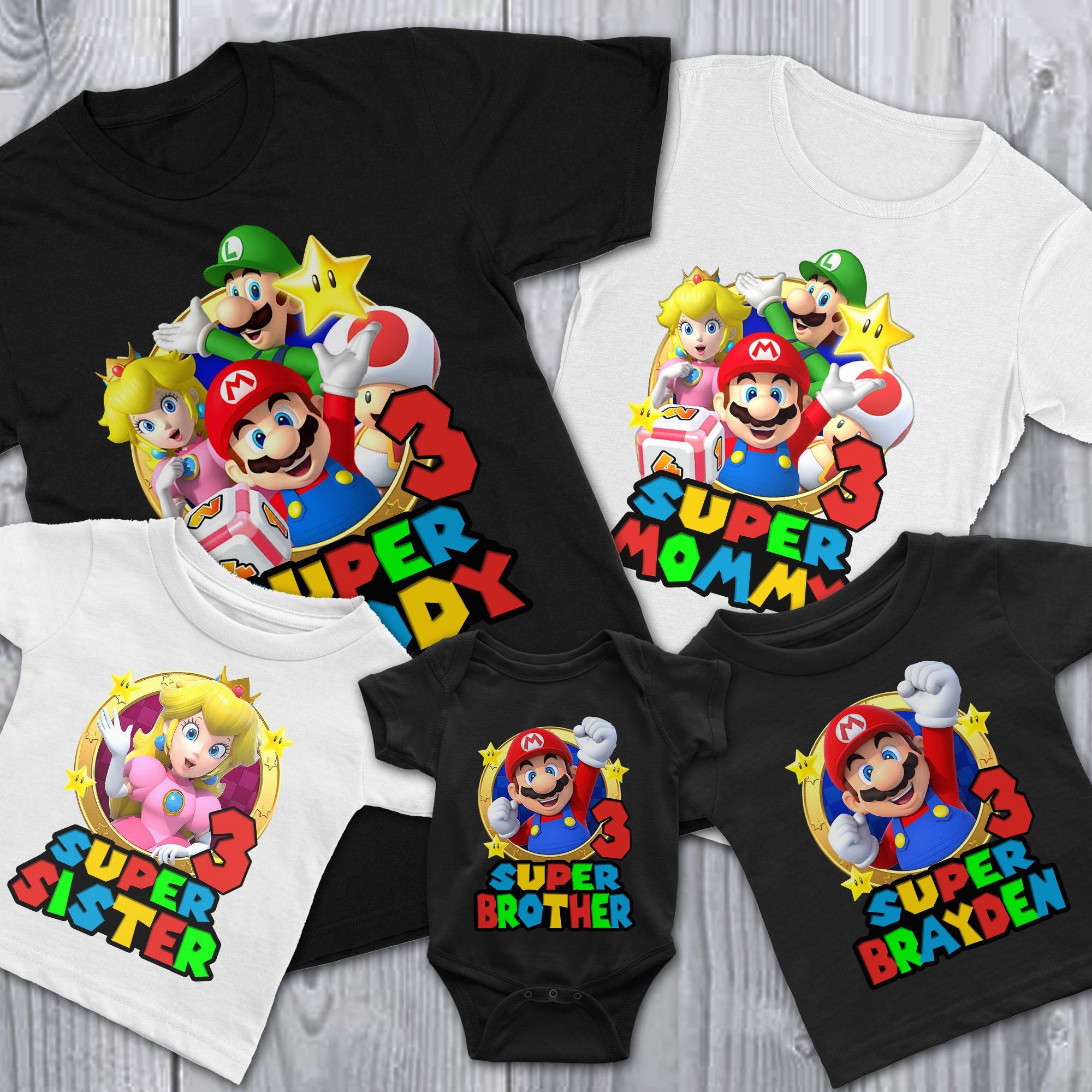 Matching Family, Personalized Super Mario, Birthday Shirts,  Personalized Family Tshirt