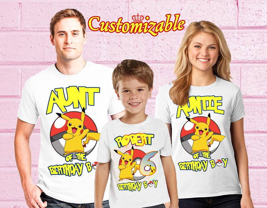 Pikachu Pokemon Birthday Family Shirts, Custom Matching Family Shirt, Personalized Name And Age