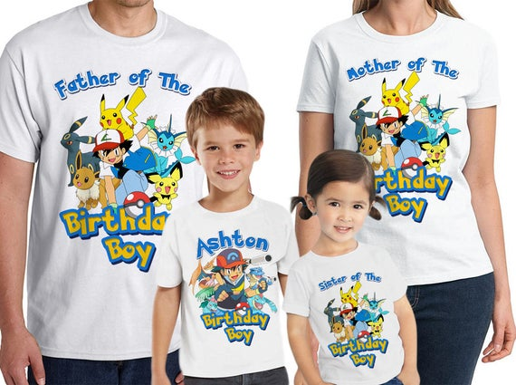 A Pikachu Costume Pokemon Birthday Family Shirt, Custom Matching Family Shirt, Personalized Name And Age