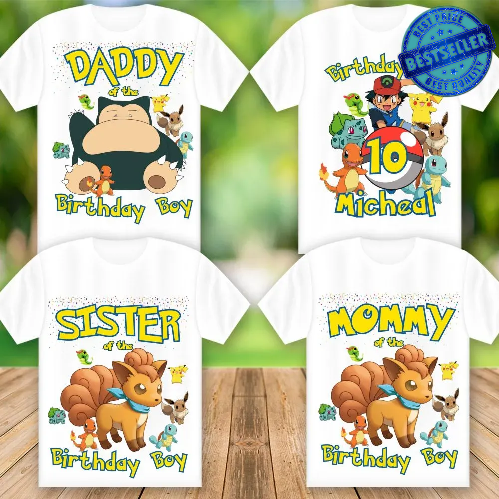 Family Pikachu Pokemon Birthday Shirts, Custom Matching Family Shirt, Personalized Name And Age