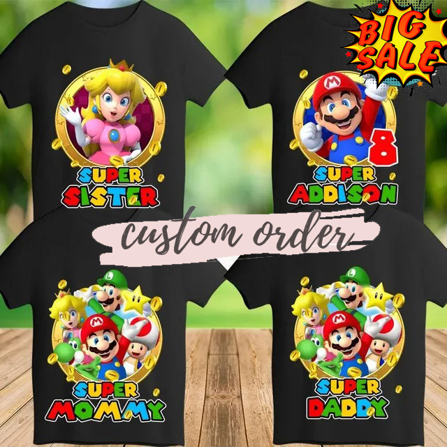 Super mario Birthday Shirt, Super Mario party theme shirt, Custom Family Shirt