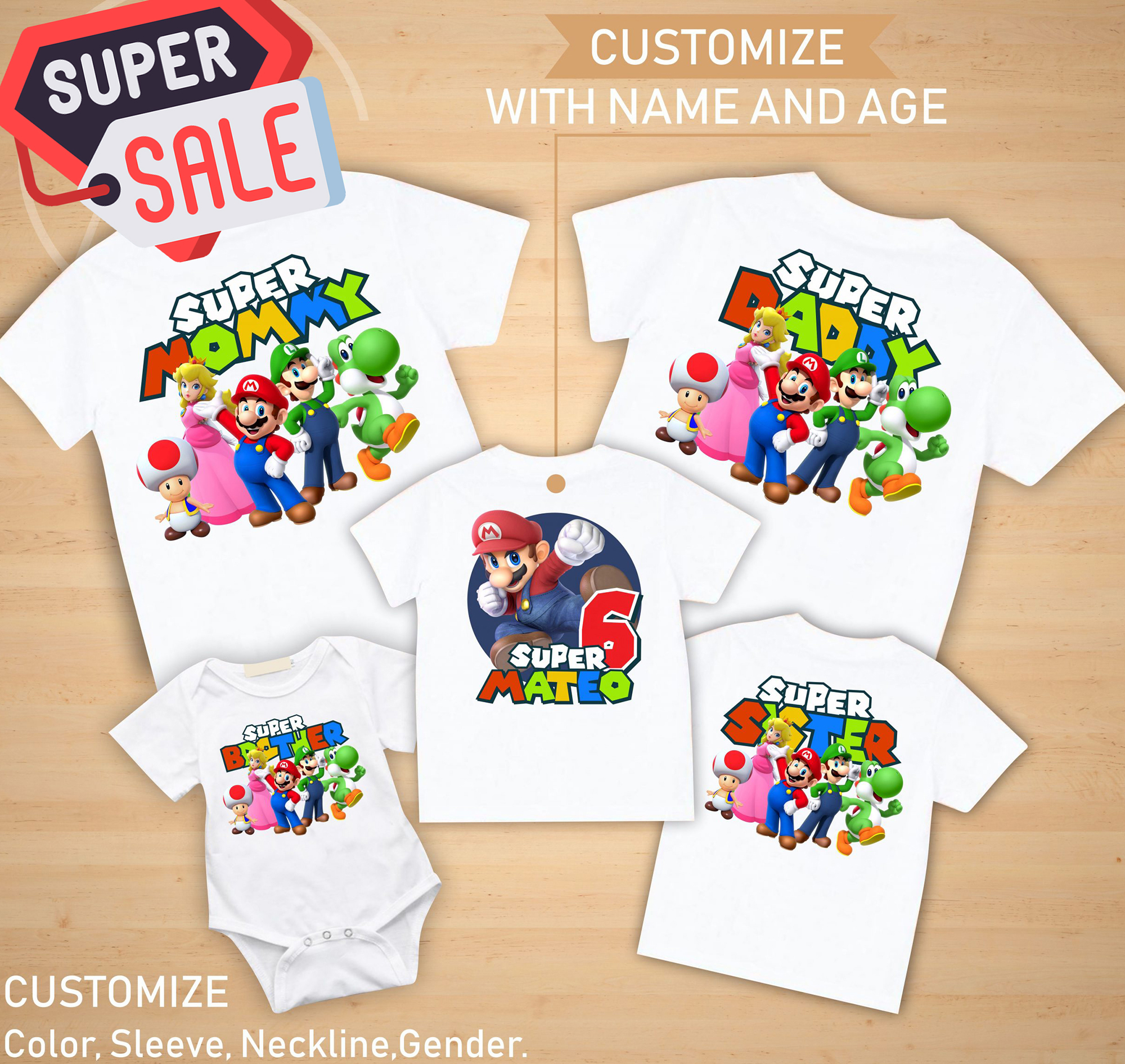 Super mario Birthday Shirt, Custom Super Mario family birthday party shirt, Personalized shirt