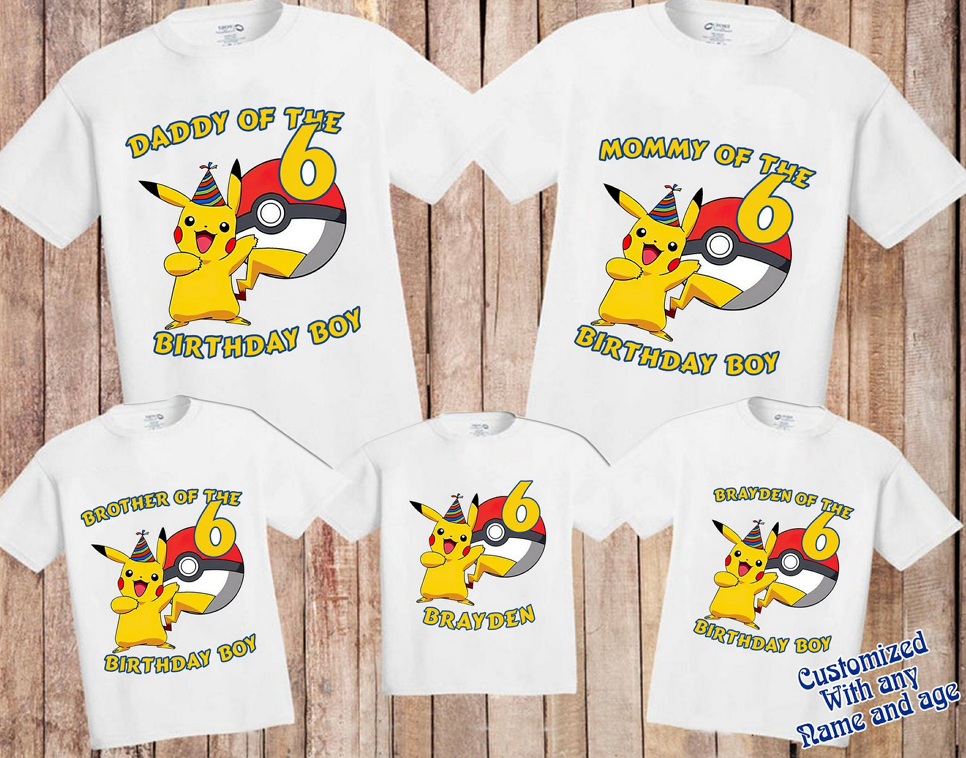 Pikachu Pokemon, Custom Birthday, Par T-shirt, Personalized Tshirt, Name And Age