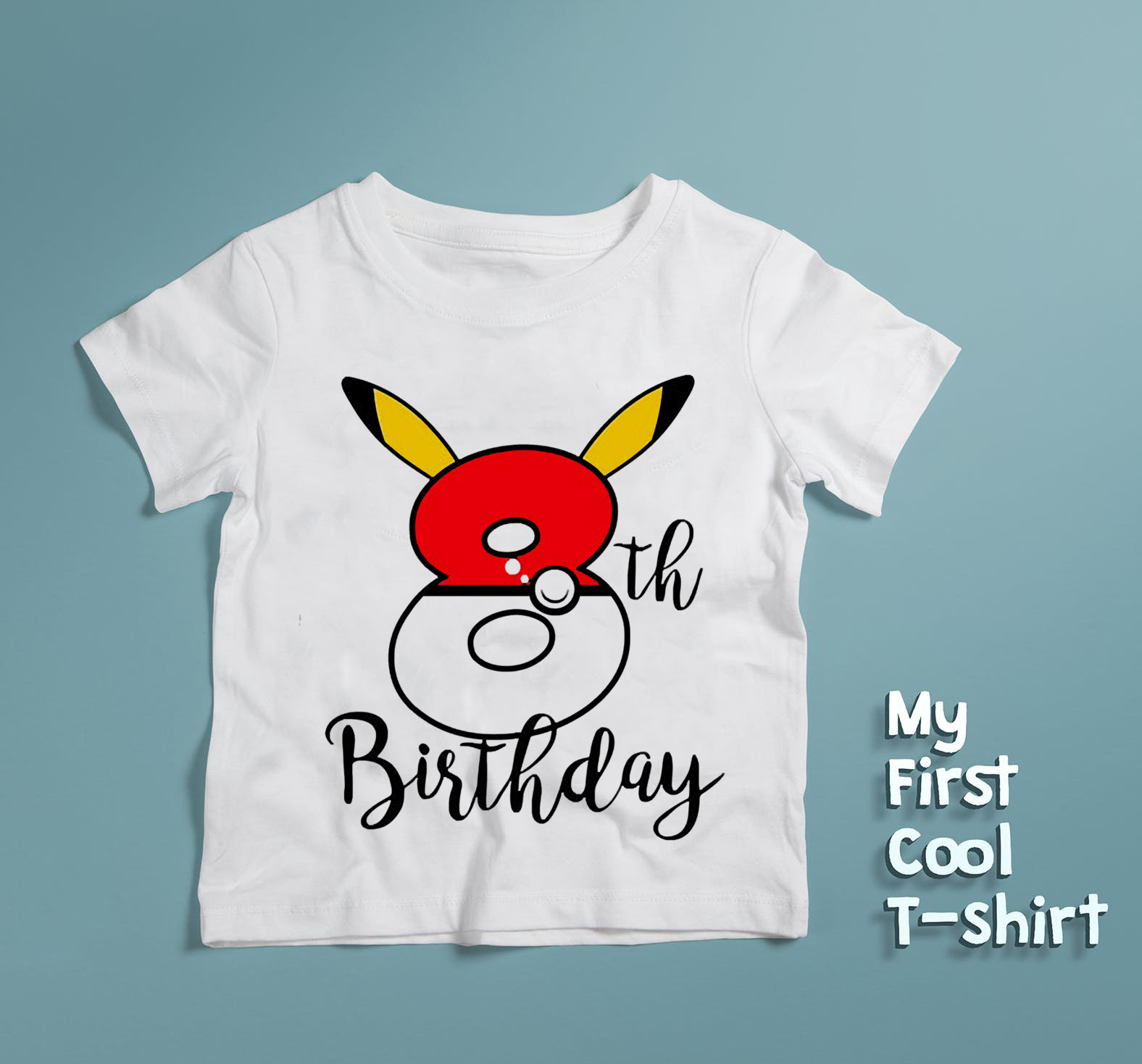 Happy 8th Birthday Pokemon, Pokeball Birthday, Pokeball,Custom Pikachu Birthday T-shirt, Kid Tee and Family shirt