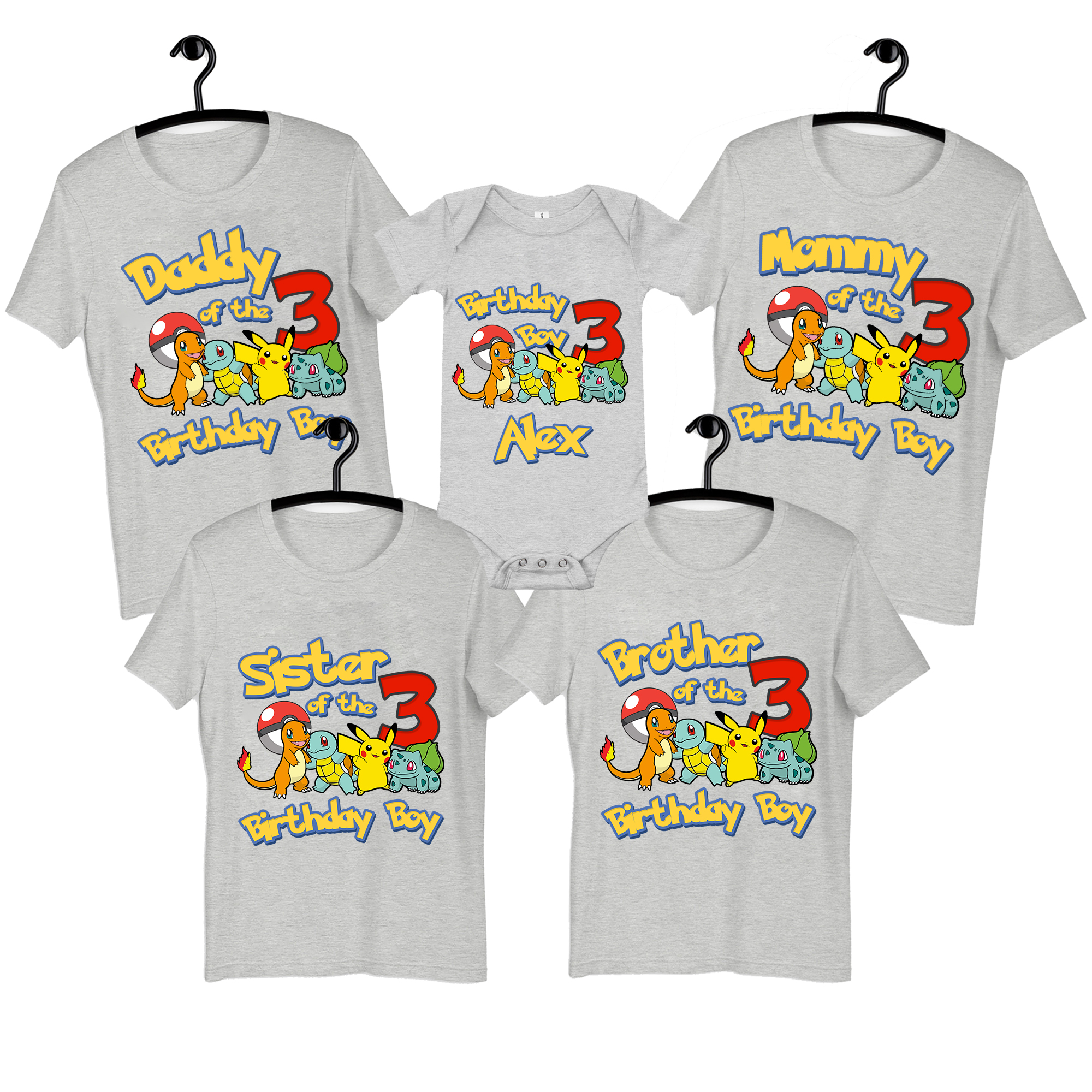 Pikachu T-Shirt Boy, Custom Matching Family Birthday Shirt, Personalized Name And Age