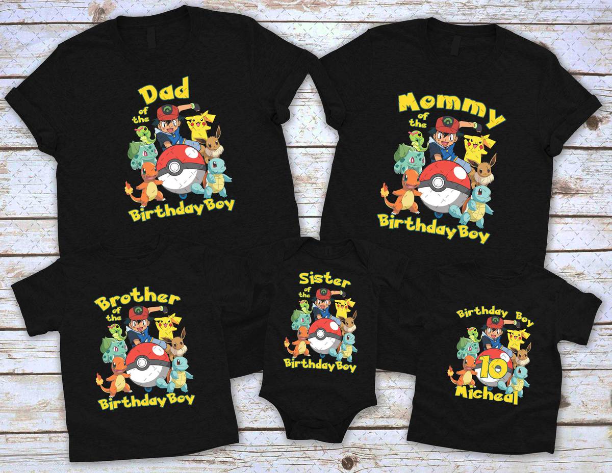 Pikachu Pokemon Birthday Family Shirt, Custom Matching Family Birthday Shirt, Personalized Name And Age