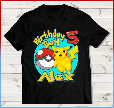 Pikachu Pokemon Custom Birthday Party T-shirt, Personalized With Name And Age