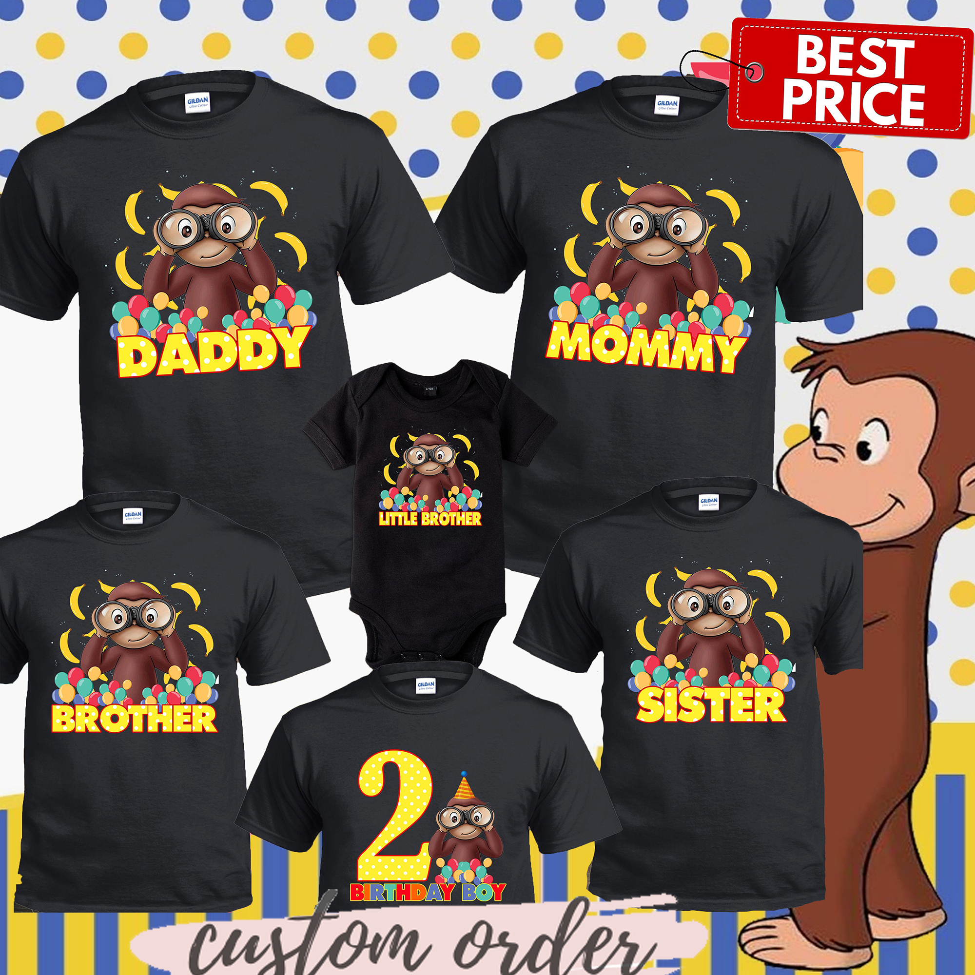 Curious George Birthday Family Shirt, Personalized Name and Age  Shirt, Customized Curious George Family Shirts