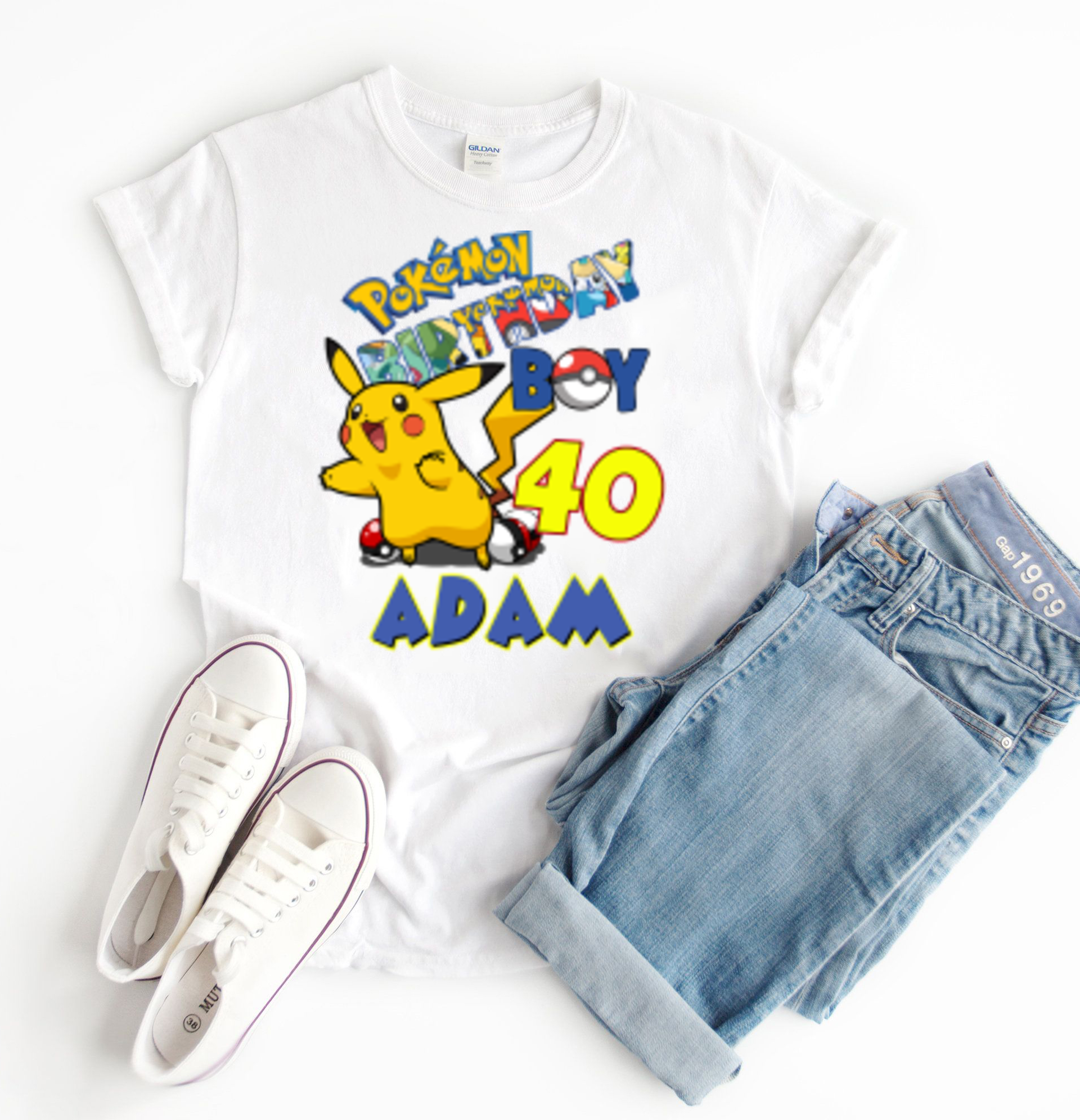 Pikachu Birthday Family Shirts, Personalized Pokemon Family Matching Birthday Party, Custom Name and Age Shirt