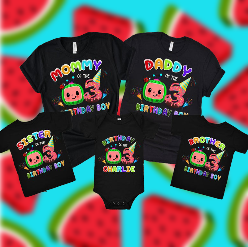 Cocomelon Personalized Family Birthday T-Shirt Sets, Matching Family Cocomelon Shirt