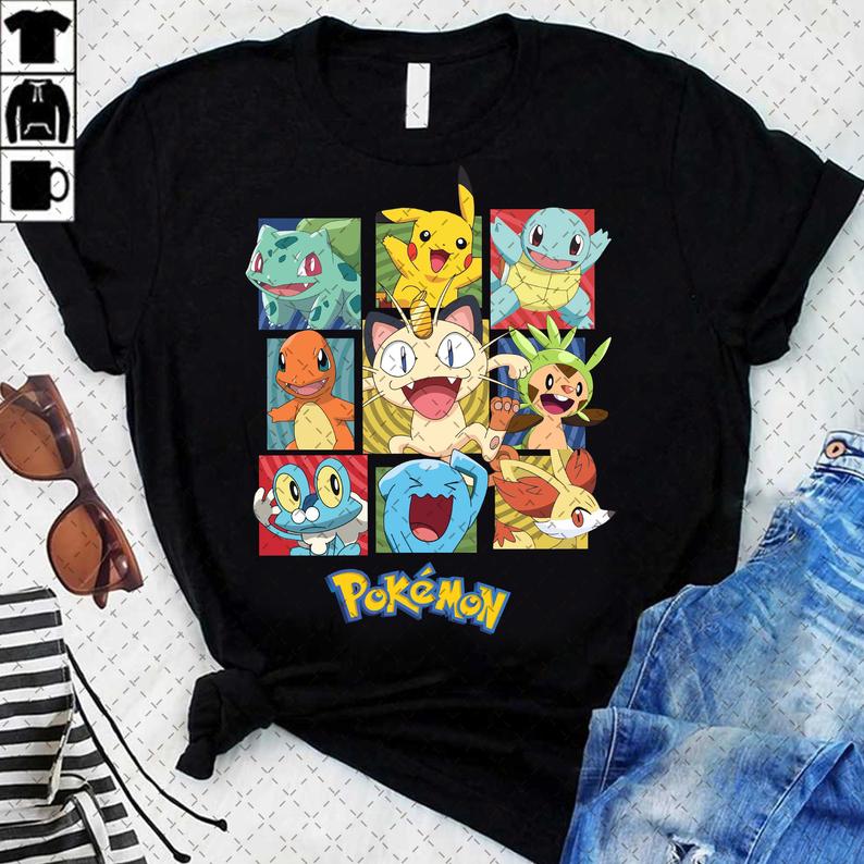 Funny Cute Pokemon Shirt, Pikachu Bulbasaur Charmander Meowth Shirt, Birthday Boy Girl Gift