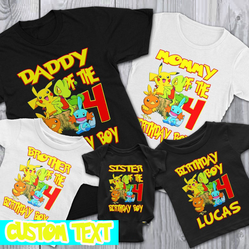 Pikachu Pokemon Birthday Family Shirts, Custom Matching Family Birthday Shirt, Personalized Gifts T-Shirt