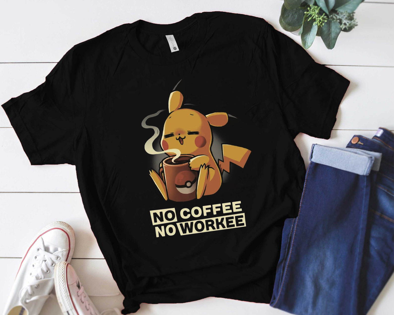 Pikachu No Coffee No Workee, Funny Pokemon Shirt