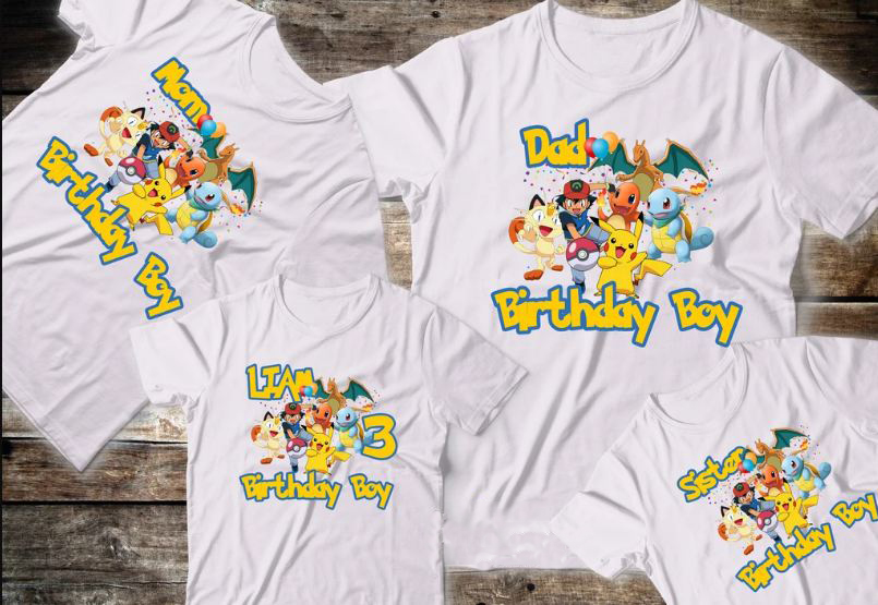 Pokemon Birthday Shirt Girl, Pokemon Party, Pokemon Shirt, Customized Birthday Pokemon Theme Party Shirts, Family Matching Pokemon Shirts