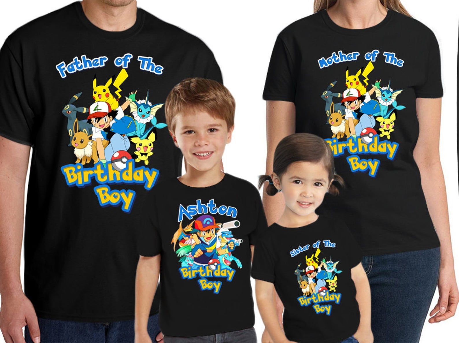 Custom Pokemon Birthday Shirt, Pokemon Party, Pokemon Shirt, Customized Birthday Pokemon Theme Party Shirts, Family Matching Pokemon Shirts