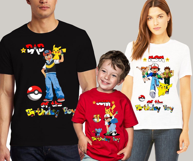 Custom made pokemon Birthday Shirt, Pokemon Party, Pokemon Shirt, Customized Birthday Pokemon Theme Party Shirts, Family Matching Pokemon Shirts