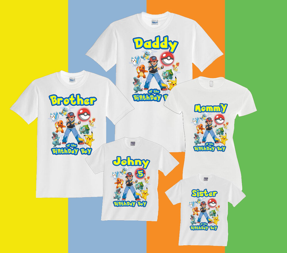 Personalized pokemon Birthday Shirt, Pokemon Party, Pokemon Shirt, Customized Birthday Pokemon Theme Party Shirts, Family Matching Pokemon Shirts