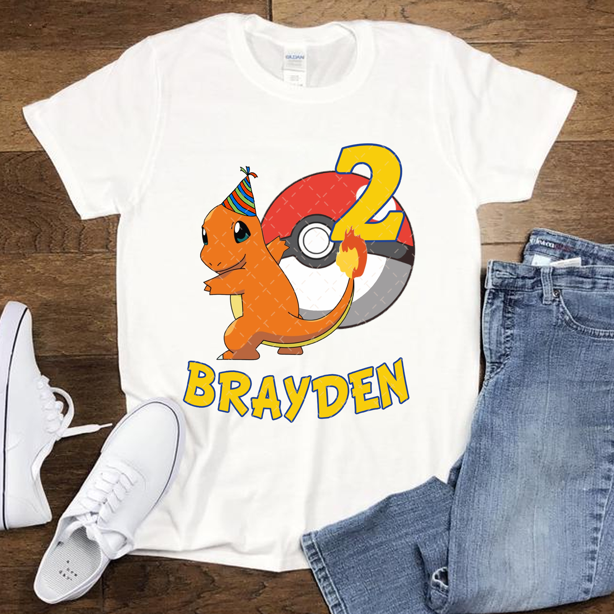 Charmander Pokemon Custom Family Birthday Party T-shirt, Personalized With Name And Age