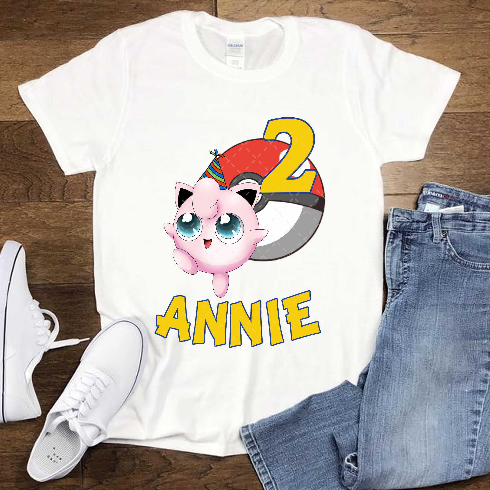 Jigglypuff Pokemon Custom Birthday Party T-shirt, Personalized With Name And Age