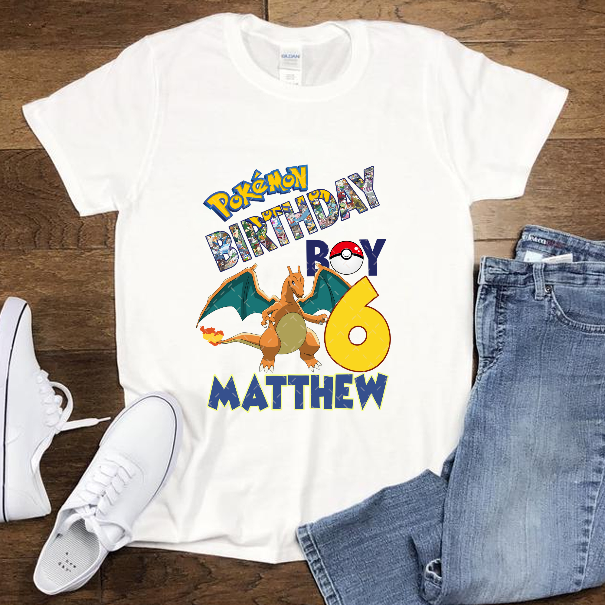 Charizard Pokemon Birthday Shirt, Custom Matching Birthday Boy Shirt, Personalized Gifts