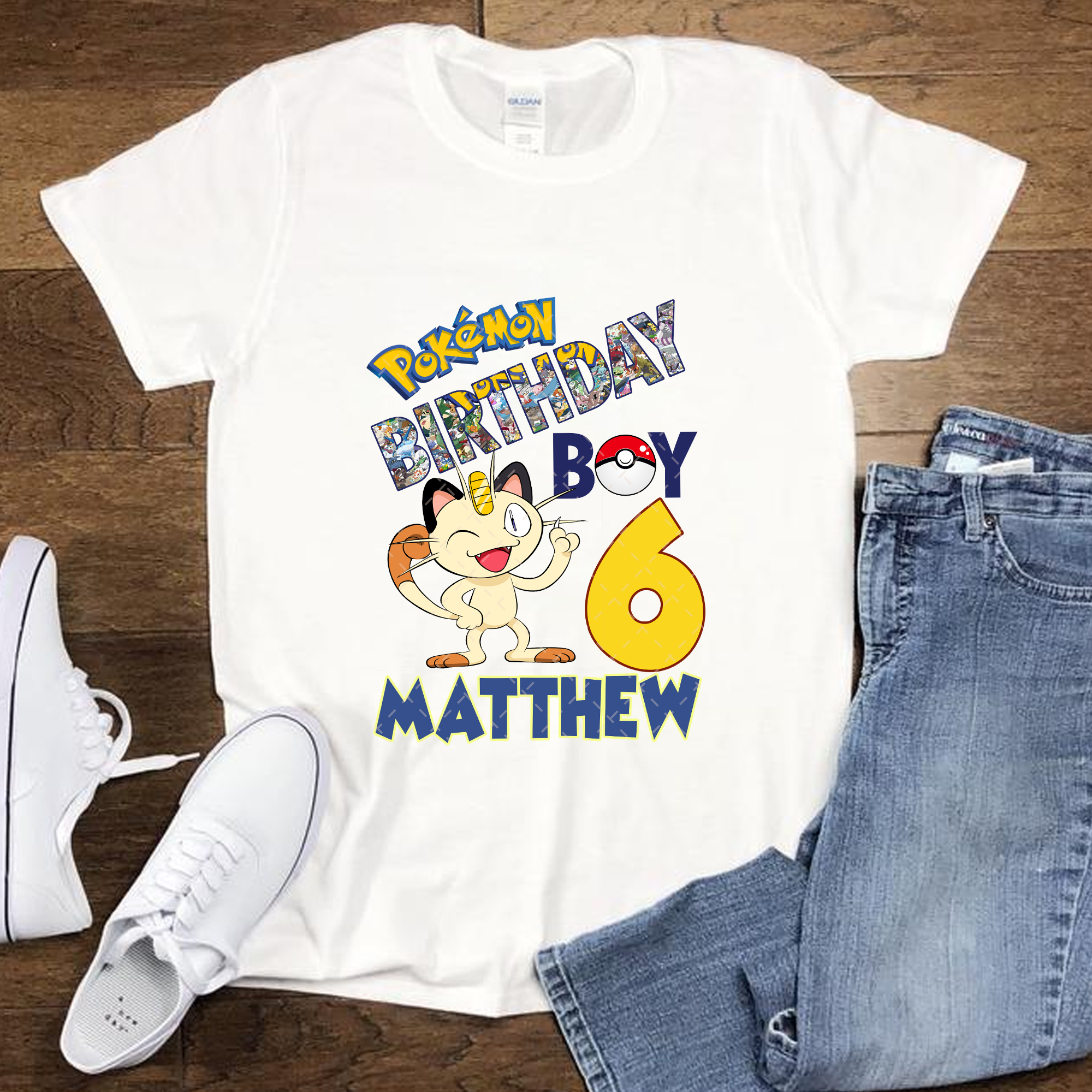 Meowth Pokemon Birthday Shirt, Custom Matching Birthday Boy Shirt, Personalized Gifts