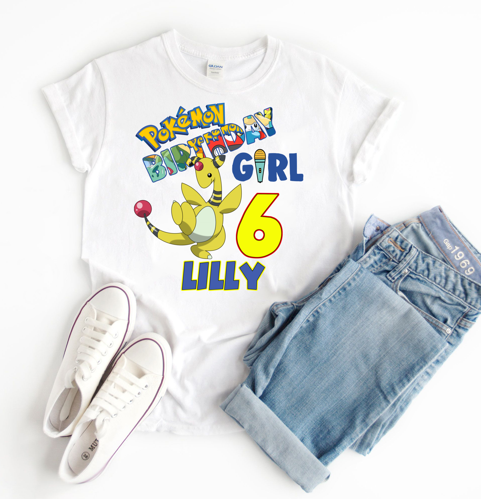 Pokemon Ampharos Birthday Shirt,Personalized Pokemon Birthday Party, Family Matching Birthday Party, Custom Name and Age Shirt