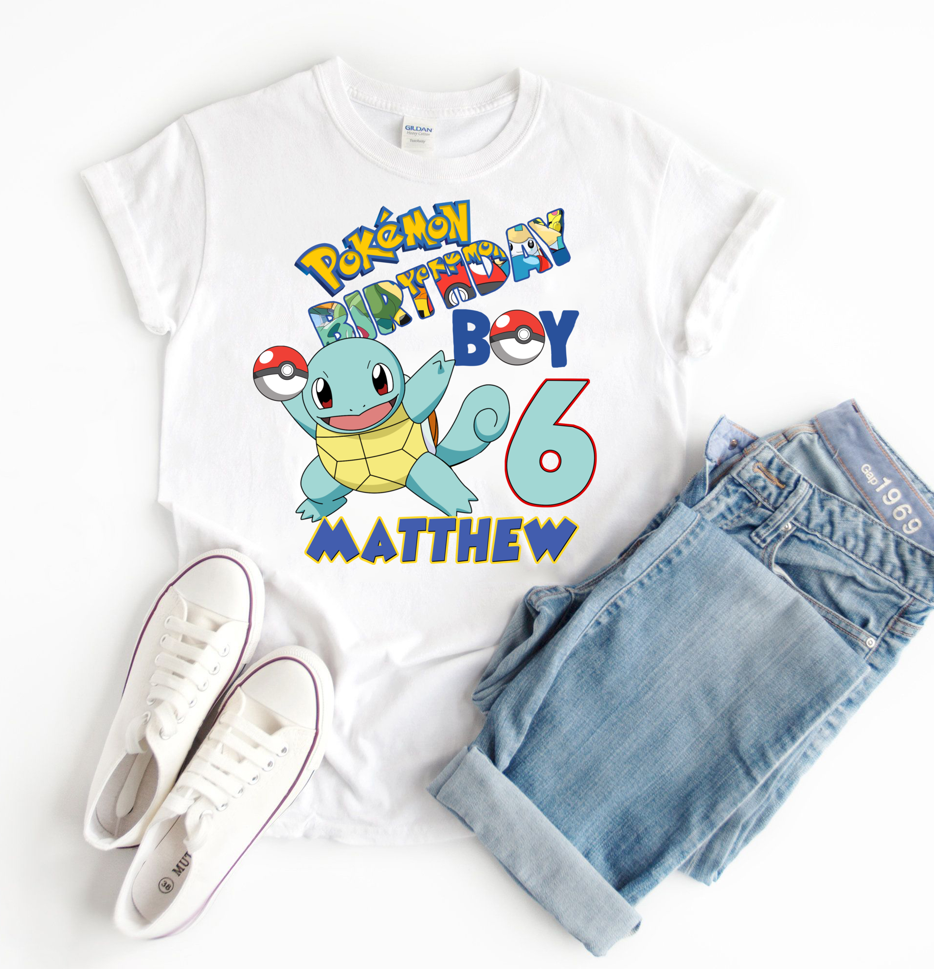 Pokemon Squirtle Birthday Shirt, Personalized Pokemon Birthday Party, Family Matching Birthday Party, Custom Name and Age Shirt