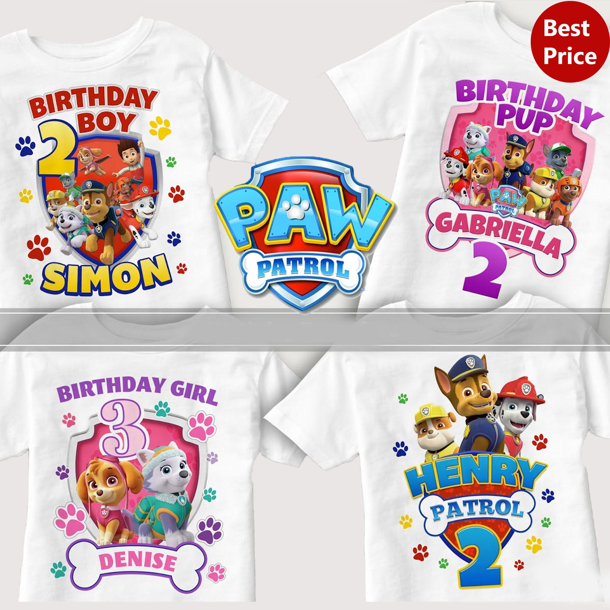 Paw Patrol Birthday Shirt, Custom Matching Family Outfits, Personalized Name And Age