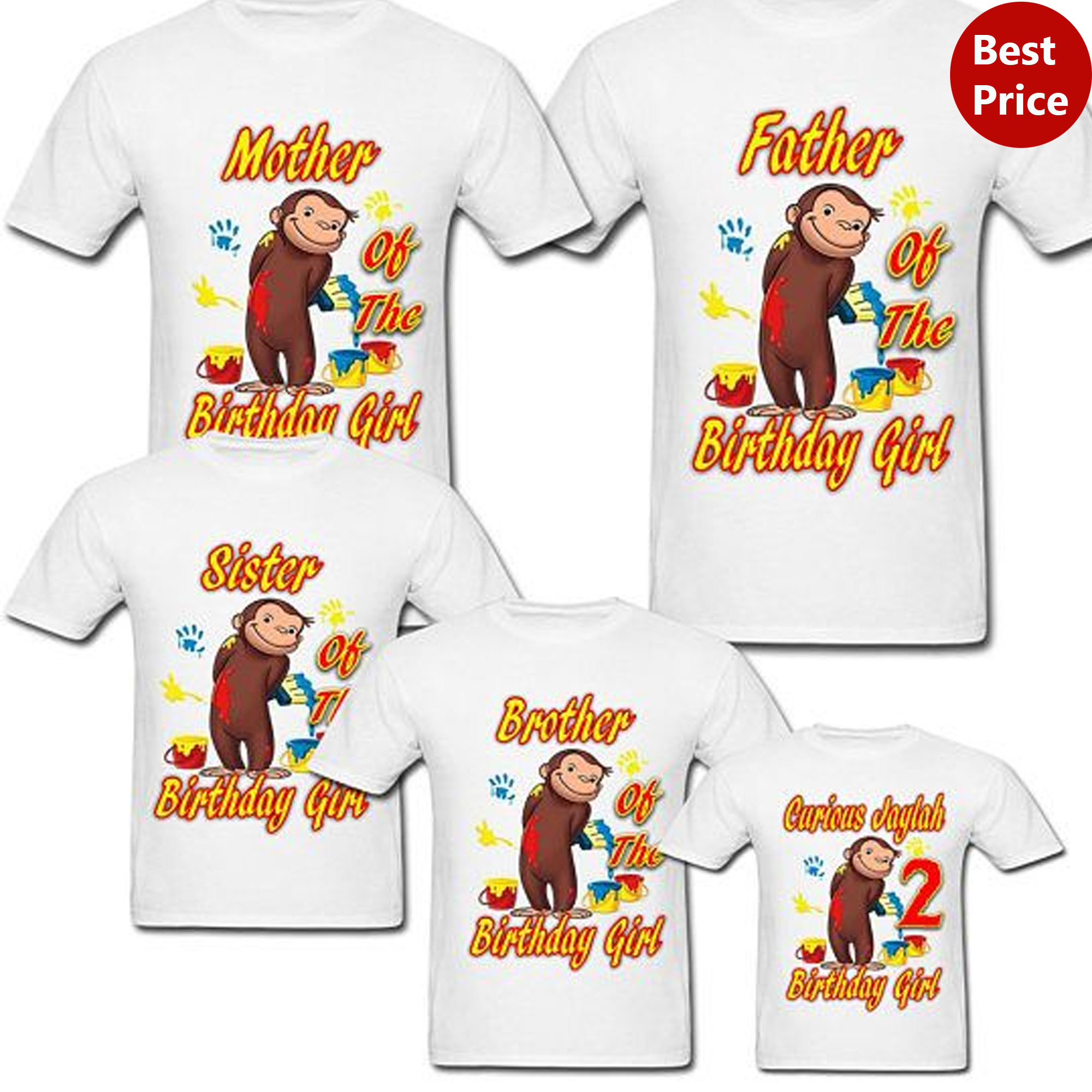 Curious George Birthday Family Shirt,Custom Matching Family Outfits, Personalized Name And Age