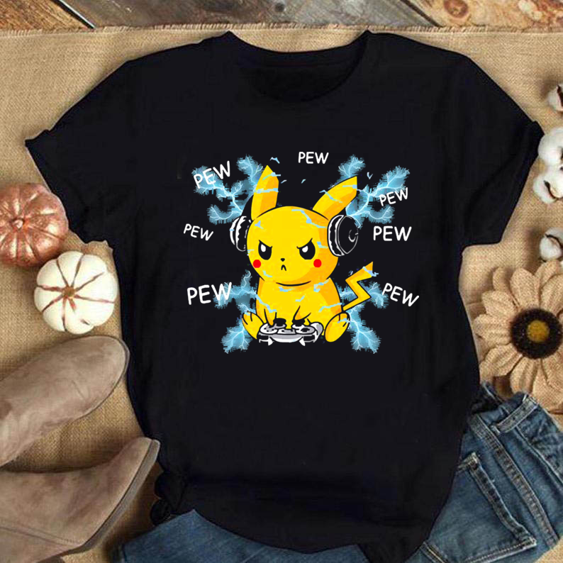 Pew Pew Pikachu T-Shirts, Pokemon Game Shirts, Gift for Gamer