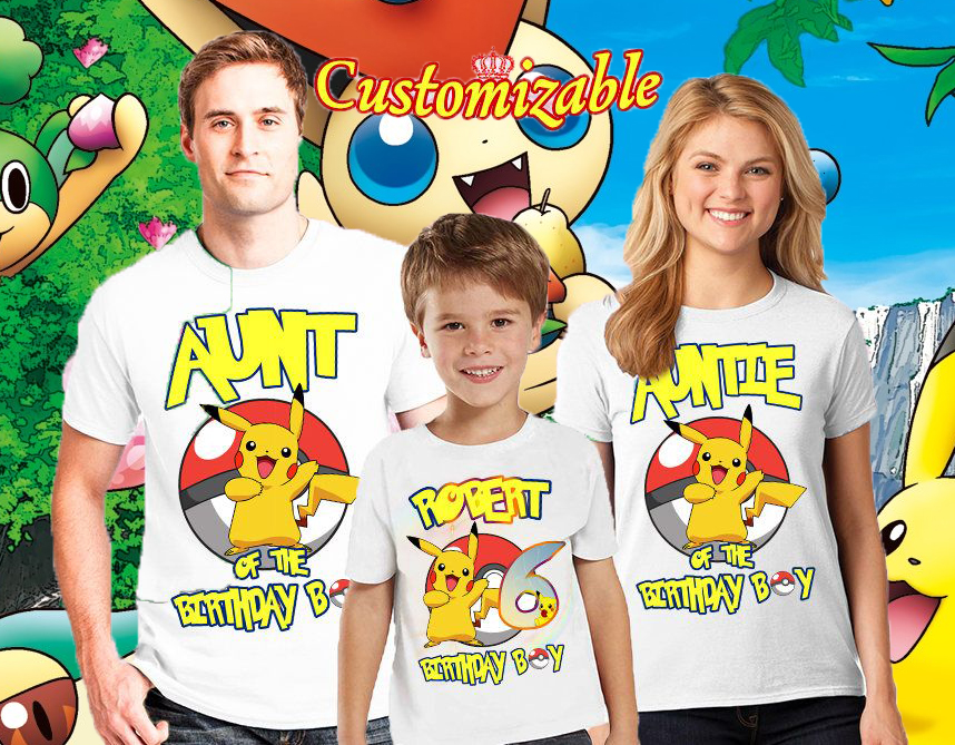 Custom Family Birthday shirt, Pokemon Party shirt, Pokemon Pikachu theme shirt, Personalized shirt Family
