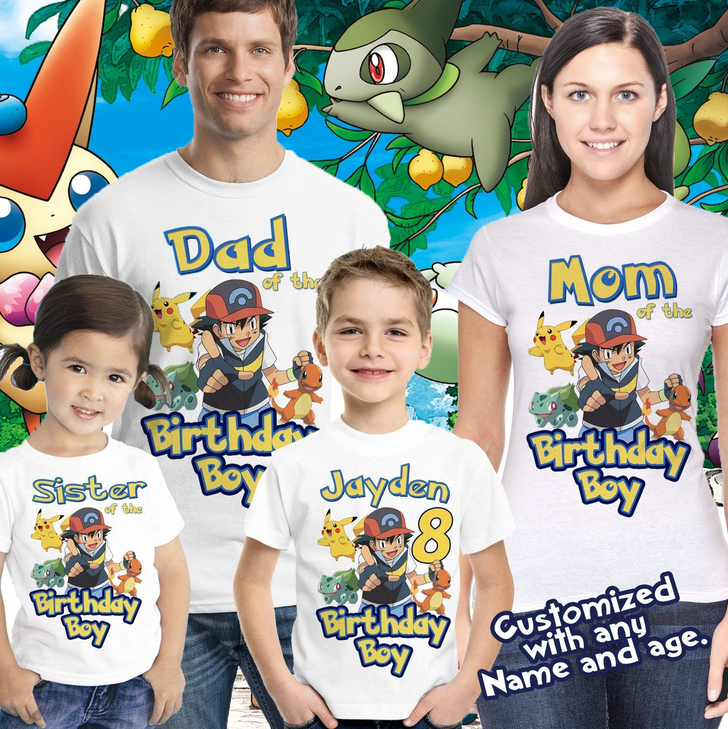 Pokemon Family Birthday Shirts, Pokemon Party shirt, Pokemon Pikachu theme shirt, Personalized shirt Family