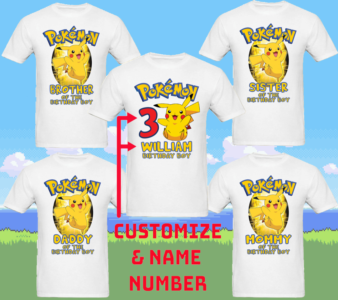 Pikachu Birthday shirt girl, Pokemon Party shirt, Pokemon Pikachu theme shirt, Personalized shirt Family