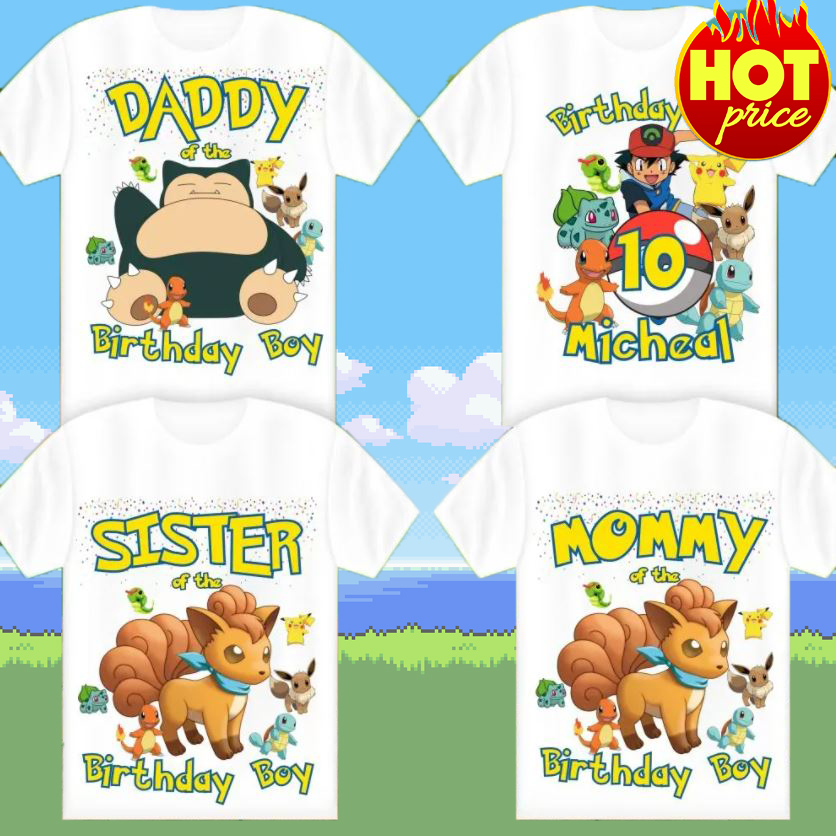 Pokemon Birthday shirt, Pokemon Party shirt, Pokemon Pikachu theme shirt, Personalized shirt Family