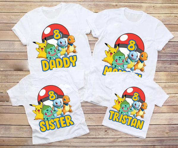 Pokemon Birthday shirt, Pokemon Party shirt, Pokemon Pikachu theme shirt, Personalized Family Matching shirt